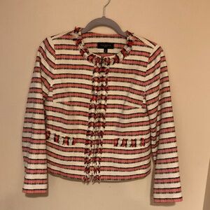 Talbots Red, White and Black Cropped Lined Blazer with Fringe Detail 4P